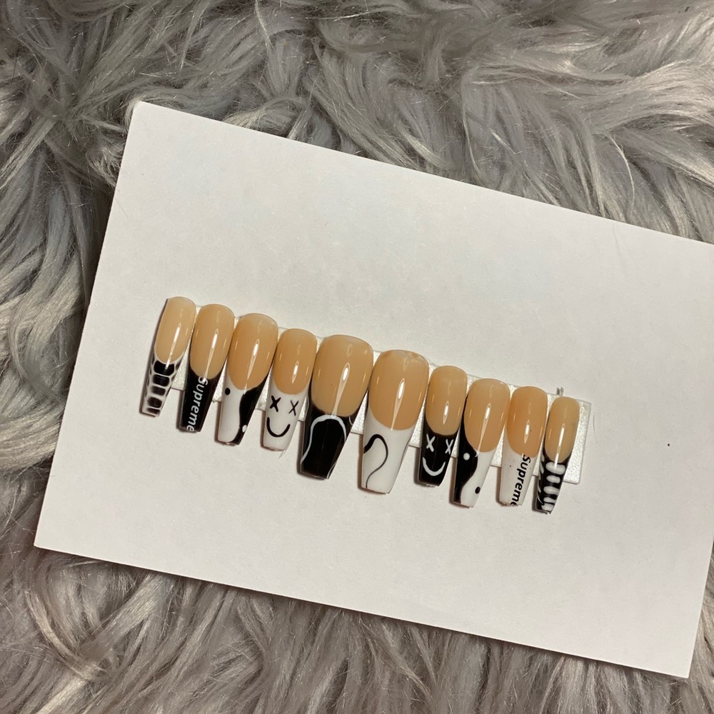 White & Black Press On Nails
